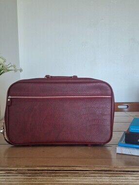 Vintage Burgundy Genuine Leather Slim Briefcase / Document Organizer